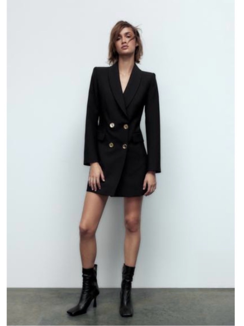 ZARA Black Double-Breasted Tailored Blazer Dress